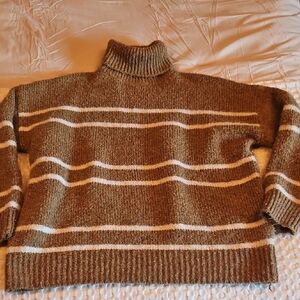 Tan Striped Turtleneck Sweater